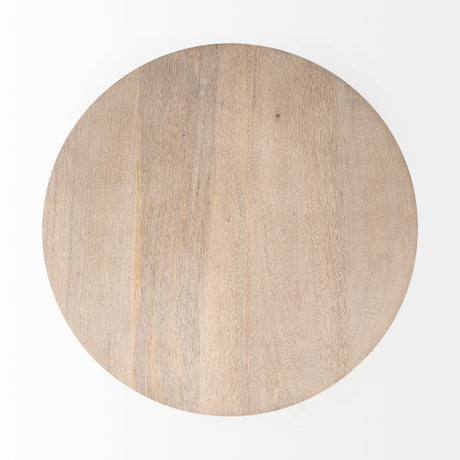 Maxwell Round Light Brown Wood w/ Gold Metal Pedestal Side Table by Mercana at Eve Furniture