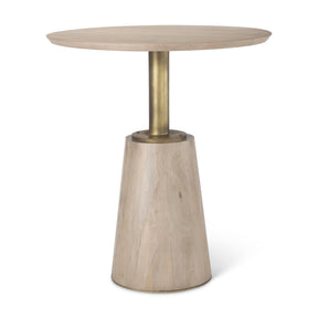 Maxwell Round Light Wood Tabletop & Base w/ Gold Metal Accent Pedestal Bistro Table by Mercana at Eve Furniture