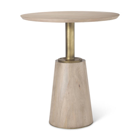 Maxwell Round Light Wood Tabletop & Base w/ Gold Metal Accent Pedestal Bistro Table by Mercana at Eve Furniture