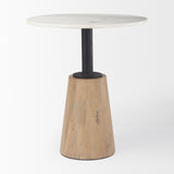 Maxwell Round White Marble Tabletop w/ Blonde Wood & Black Metal Accent Pedestal Bistro Table by Mercana at Eve Furniture