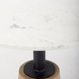 Maxwell Round White Marble Tabletop w/ Blonde Wood & Black Metal Accent Pedestal Bistro Table by Mercana at Eve Furniture