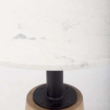 Maxwell Round White Marble Tabletop w/ Blonde Wood & Black Metal Accent Pedestal Bistro Table by Mercana at Eve Furniture