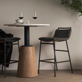 Maxwell Round White Marble Tabletop w/ Blonde Wood & Black Metal Accent Pedestal Bistro Table by Mercana at Eve Furniture