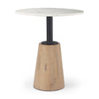 Maxwell Round White Marble Tabletop w/ Blonde Wood & Black Metal Accent Pedestal Bistro Table by Mercana at Eve Furniture