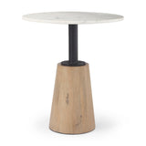 Maxwell Round White Marble Tabletop w/ Blonde Wood & Black Metal Accent Pedestal Bistro Table by Mercana at Eve Furniture