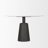 Maxwell Round White Marble Top w/ Black Metal and Wood Pedestal Base Dining Table by Mercana at Eve Furniture