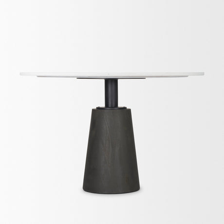 Maxwell Round White Marble Top w/ Black Metal and Wood Pedestal Base Dining Table by Mercana at Eve Furniture