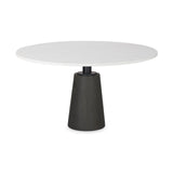 Maxwell Round White Marble Top w/ Black Metal and Wood Pedestal Base Dining Table by Mercana at Eve Furniture
