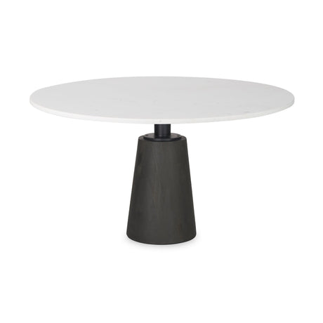 Maxwell Round White Marble Top w/ Black Metal and Wood Pedestal Base Dining Table by Mercana at Eve Furniture