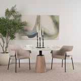Maxwell White Marble Round Top W/ Black Metal and Wood Pedestal Base Dining Table by Mercana at Eve Furniture