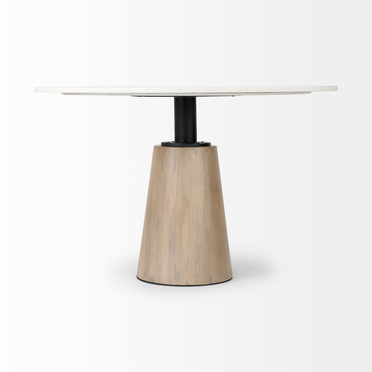 Maxwell White Marble Round Top W/ Black Metal and Wood Pedestal Base Dining Table by Mercana at Eve Furniture