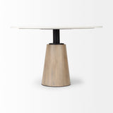 Maxwell White Marble Round Top W/ Black Metal and Wood Pedestal Base Dining Table by Mercana at Eve Furniture
