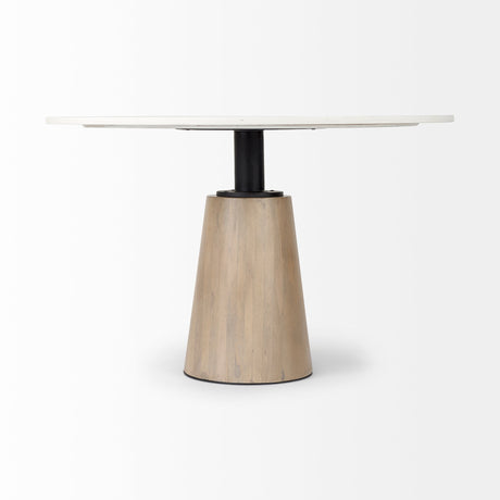 Maxwell White Marble Round Top W/ Black Metal and Wood Pedestal Base Dining Table by Mercana at Eve Furniture