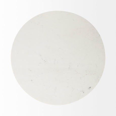 Maxwell White Marble Round Top W/ Black Metal and Wood Pedestal Base Dining Table by Mercana at Eve Furniture