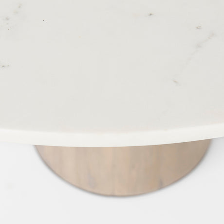 Maxwell White Marble Round Top W/ Black Metal and Wood Pedestal Base Dining Table by Mercana at Eve Furniture