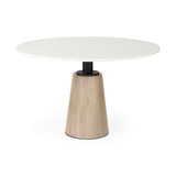 Maxwell White Marble Round Top W/ Black Metal and Wood Pedestal Base Dining Table by Mercana at Eve Furniture