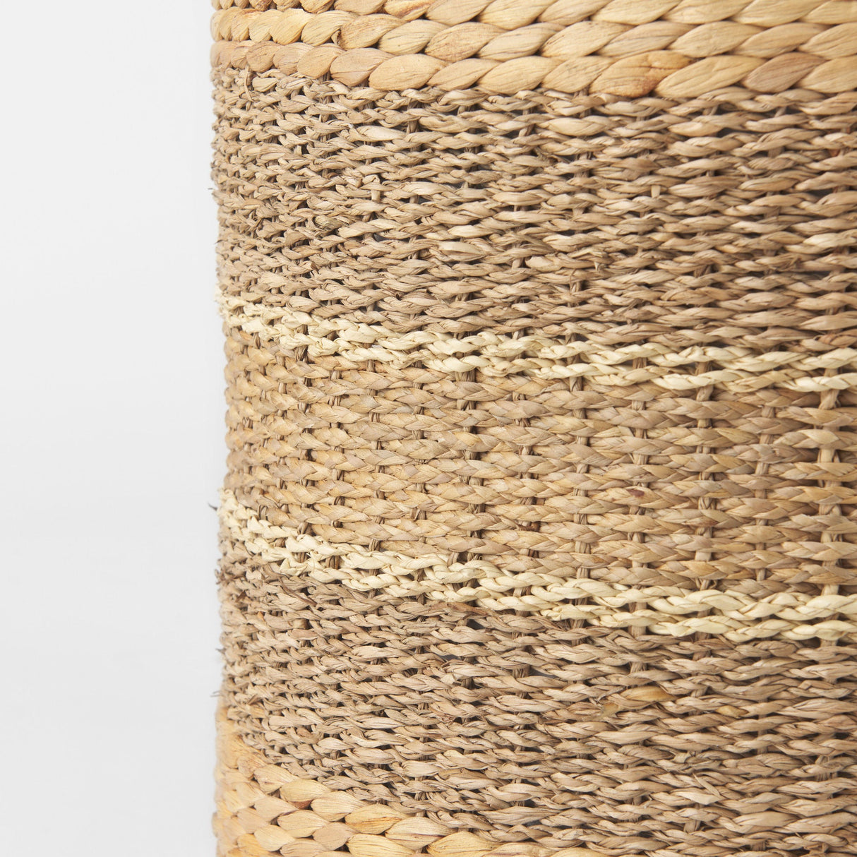 Maya 17.7L x 17.7W x 17.7H Light Brown W/Medium Brown Stripes Seagrass Round Pouf by Mercana at Eve Furniture