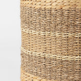 Maya 17.7L x 17.7W x 17.7H Light Brown W/Medium Brown Stripes Seagrass Round Pouf by Mercana at Eve Furniture