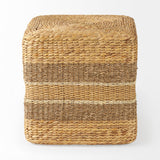 Maya 17.7L x 17.7W x 17.7H Light Brown W/Medium Brown Stripes Seagrass Square Pouf by Mercana at Eve Furniture