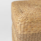 Maya 17.7L x 17.7W x 17.7H Light Brown W/Medium Brown Stripes Seagrass Square Pouf by Mercana at Eve Furniture