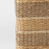 Maya 17.7L x 17.7W x 17.7H Light Brown W/Medium Brown Stripes Seagrass Square Pouf by Mercana at Eve Furniture
