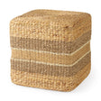 Maya 17.7L x 17.7W x 17.7H Light Brown W/Medium Brown Stripes Seagrass Square Pouf by Mercana at Eve Furniture