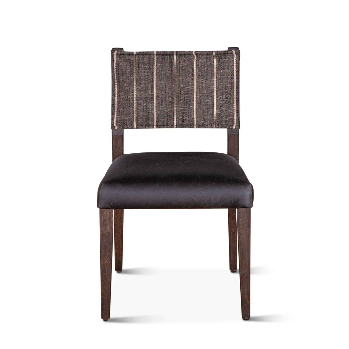 Maya 21" Dining Chair in Black Striped Linen and Black Leather with Dark Legs, Set of 2 by Home Trends & Design at Eve Furniture