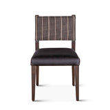 Maya 21" Dining Chair in Black Striped Linen and Black Leather with Dark Legs, Set of 2 by Home Trends & Design at Eve Furniture