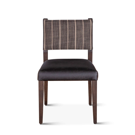 Maya 21" Dining Chair in Black Striped Linen and Black Leather with Dark Legs, Set of 2 by Home Trends & Design at Eve Furniture