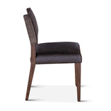 Maya 21" Dining Chair in Black Striped Linen and Black Leather with Dark Legs, Set of 2 by Home Trends & Design at Eve Furniture