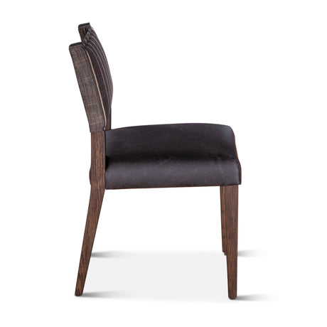 Maya 21" Dining Chair in Black Striped Linen and Black Leather with Dark Legs, Set of 2 by Home Trends & Design at Eve Furniture