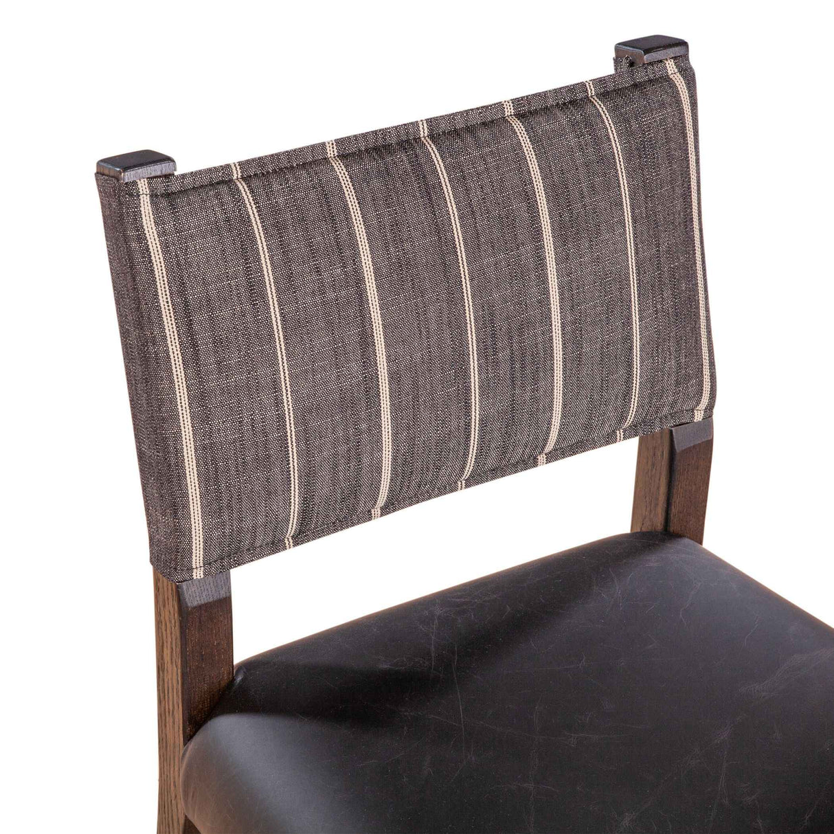 Maya 21" Dining Chair in Black Striped Linen and Black Leather with Dark Legs, Set of 2 by Home Trends & Design at Eve Furniture