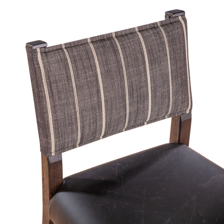 Maya 21" Dining Chair in Black Striped Linen and Black Leather with Dark Legs, Set of 2 by Home Trends & Design at Eve Furniture