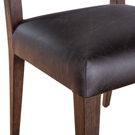 Maya 21" Dining Chair in Black Striped Linen and Black Leather with Dark Legs, Set of 2 by Home Trends & Design at Eve Furniture
