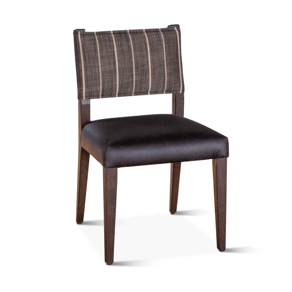 Maya 21" Dining Chair in Black Striped Linen and Black Leather with Dark Legs, Set of 2 by Home Trends & Design at Eve Furniture