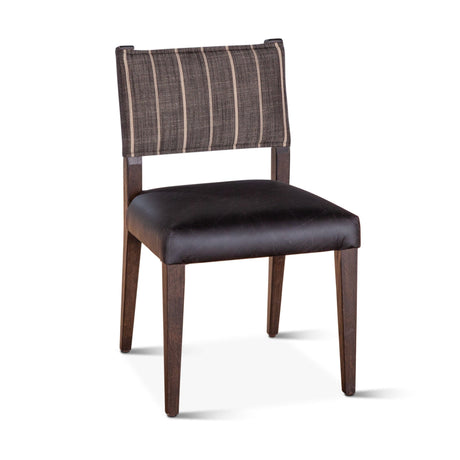 Maya 21" Dining Chair in Black Striped Linen and Black Leather with Dark Legs, Set of 2 by Home Trends & Design at Eve Furniture