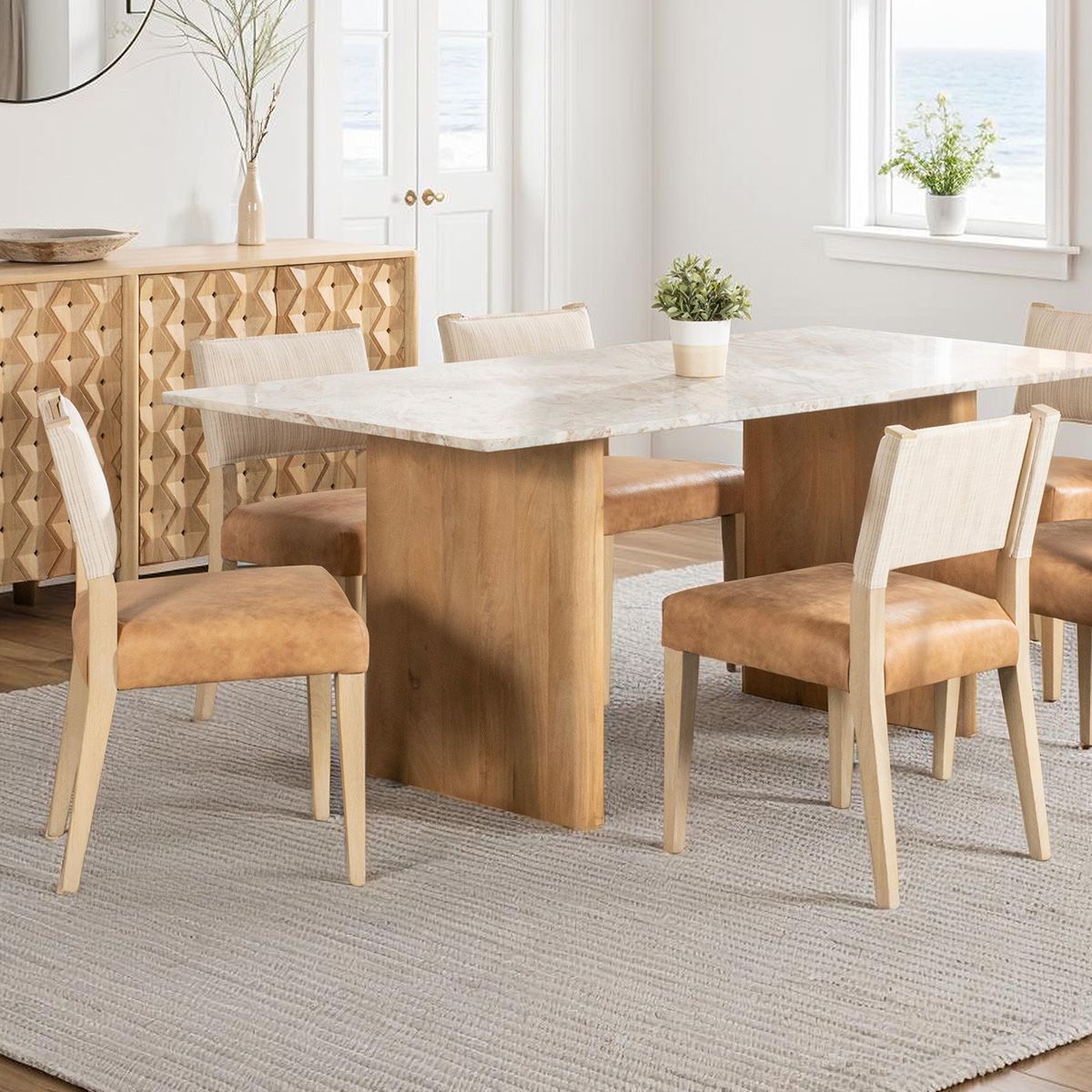 Maya 21" Dining Chair in Durango Linen and Antique Leather with Napoleon Legs, Set of 2 by Home Trends & Design at Eve Furniture