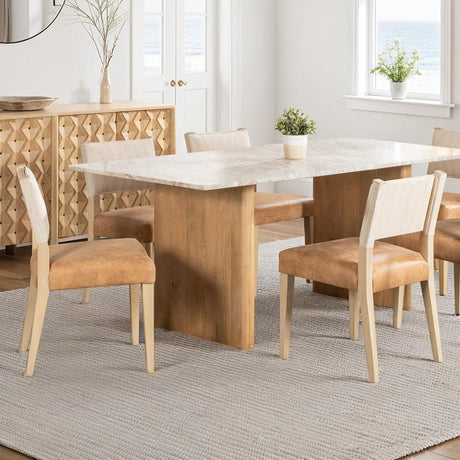 Maya 21" Dining Chair in Durango Linen and Antique Leather with Napoleon Legs, Set of 2 by Home Trends & Design at Eve Furniture