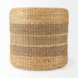 Maya Light Brown W/Medium Brown Stripes Seagrass Round Pouf by Mercana at Eve Furniture