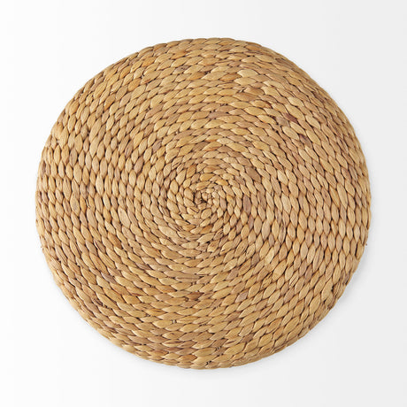 Maya Light Brown W/Medium Brown Stripes Seagrass Round Pouf by Mercana at Eve Furniture