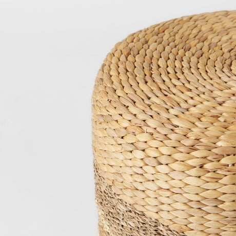 Maya Light Brown W/Medium Brown Stripes Seagrass Round Pouf by Mercana at Eve Furniture