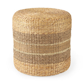 Maya Light Brown W/Medium Brown Stripes Seagrass Round Pouf by Mercana at Eve Furniture