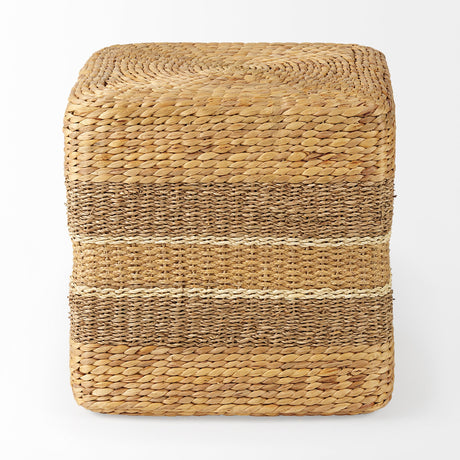 Maya Light Brown W/Medium Brown Stripes Seagrass Square Pouf by Mercana at Eve Furniture
