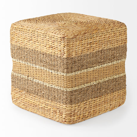 Maya Light Brown W/Medium Brown Stripes Seagrass Square Pouf by Mercana at Eve Furniture