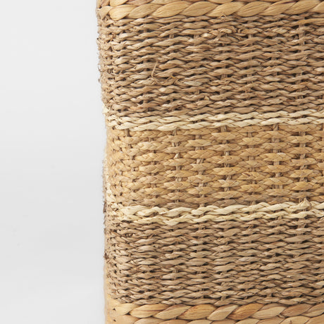 Maya Light Brown W/Medium Brown Stripes Seagrass Square Pouf by Mercana at Eve Furniture