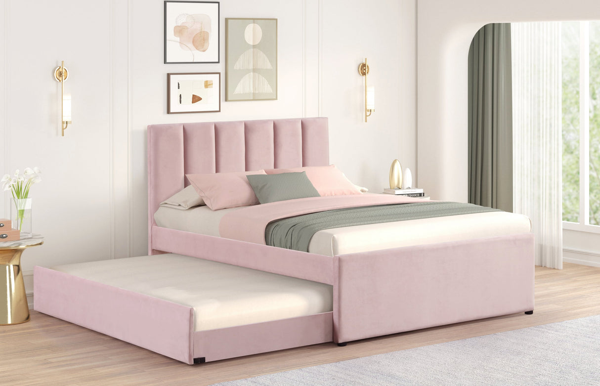 Maya Pink Twin Platform Bed with Trundle by Happy Homes at Eve Furniture