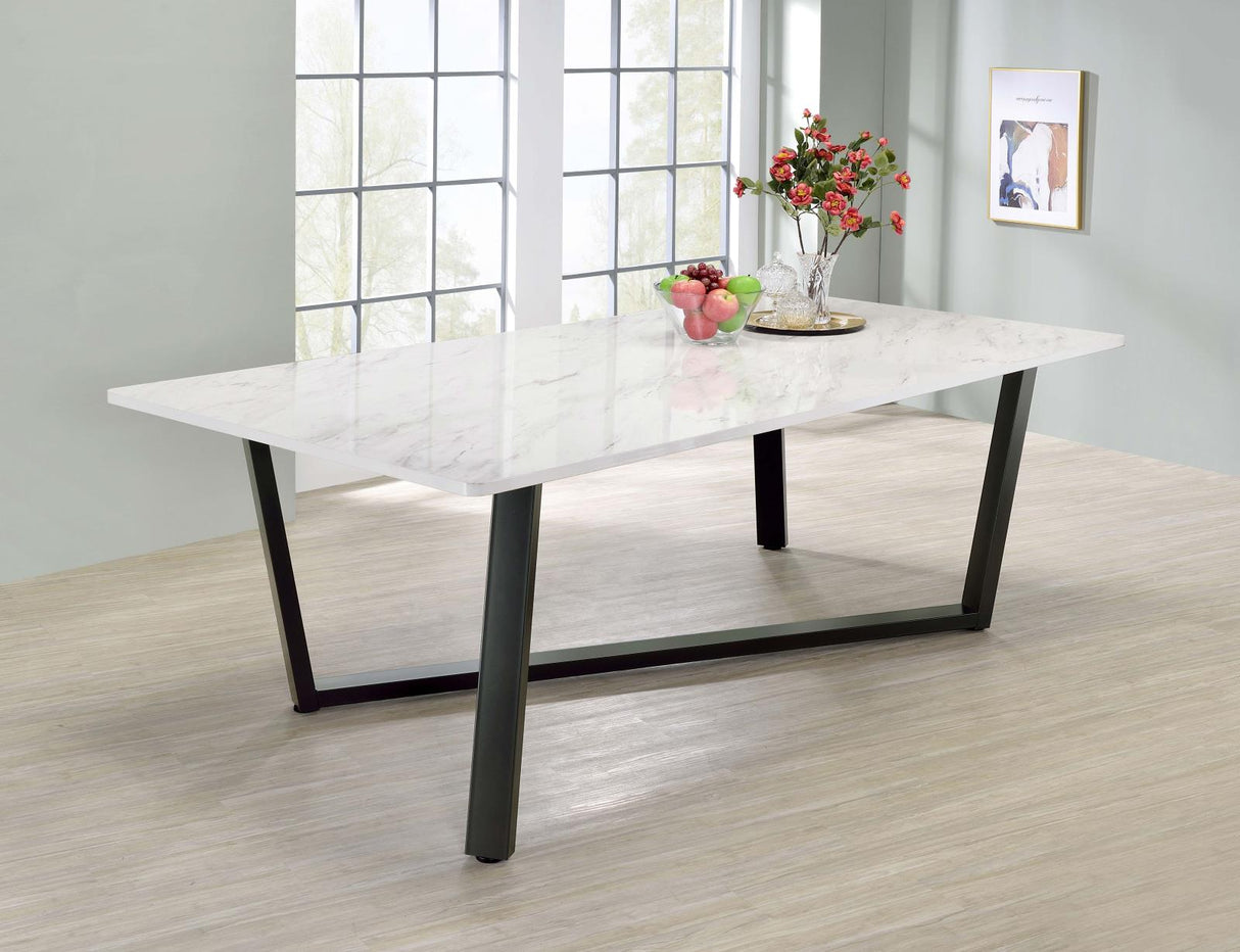 Mayer Faux White Marble/Gunmetal Rectangular Dining Table