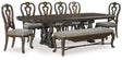 Maylee Dark Brown Dining Table and 6 Chairs and Bench by Ashley at Eve Furniture
