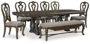 Maylee Dark Brown Dining Table and 6 Chairs and Bench by Ashley at Eve Furniture