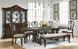 Maylee Dark Brown Dining Table and 6 Chairs and Bench by Ashley at Eve Furniture